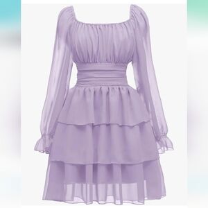 Amazon OBBUE Tiered Dress Lavender Purple Tie Back